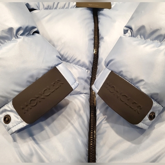 NWT$1,860 MONCLER Yonne Zigzag Channeled Blue Down Puffer Jacket Coat Sz 4 (XL) - Picture 15 of 16